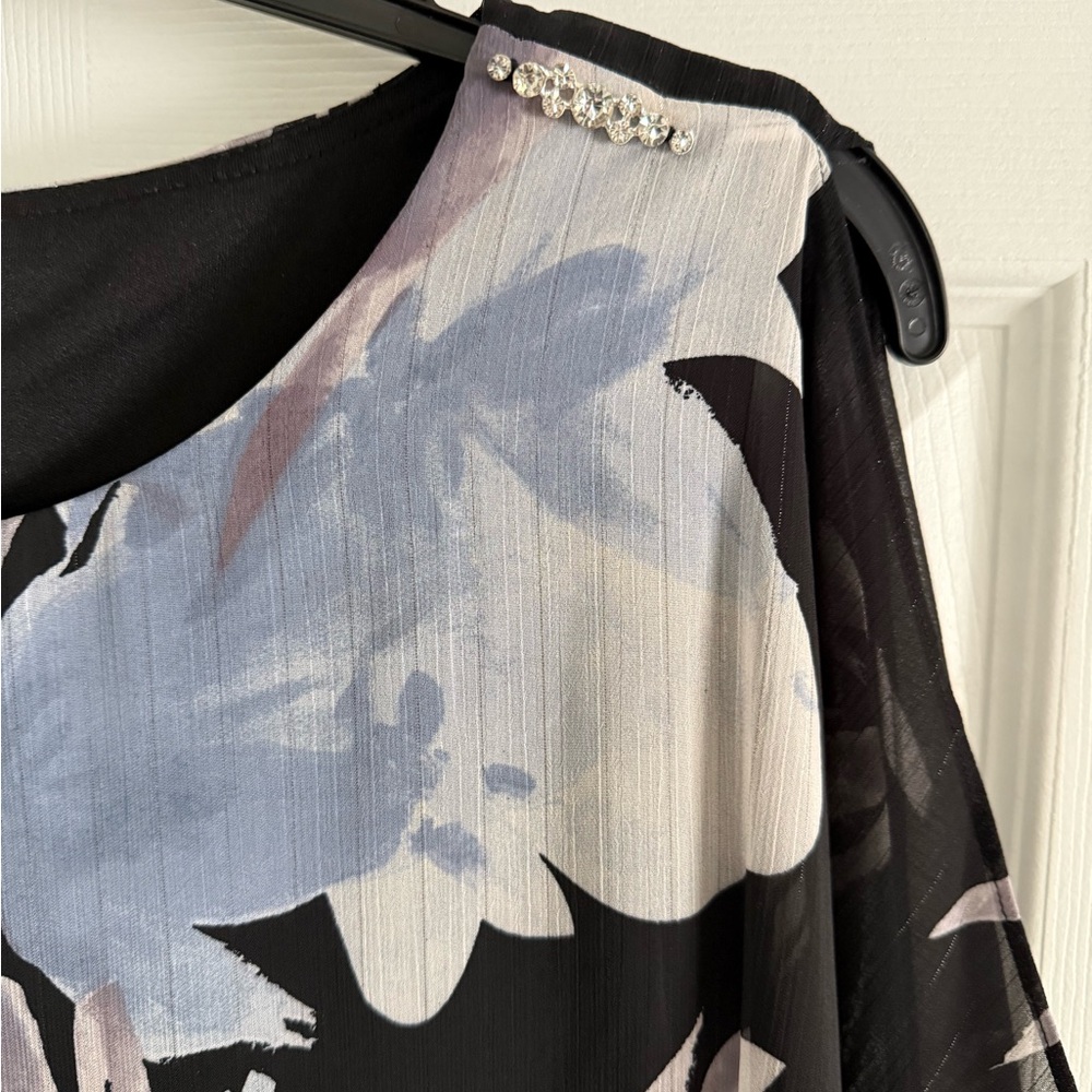 Ronni Nicole Black Dress with Blue Floral Design - Picture 3 of 4